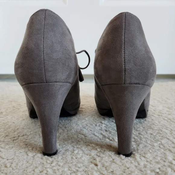 Taupe Suede Lace-Up Womens Heeled Pumps - Picture 7 of 9